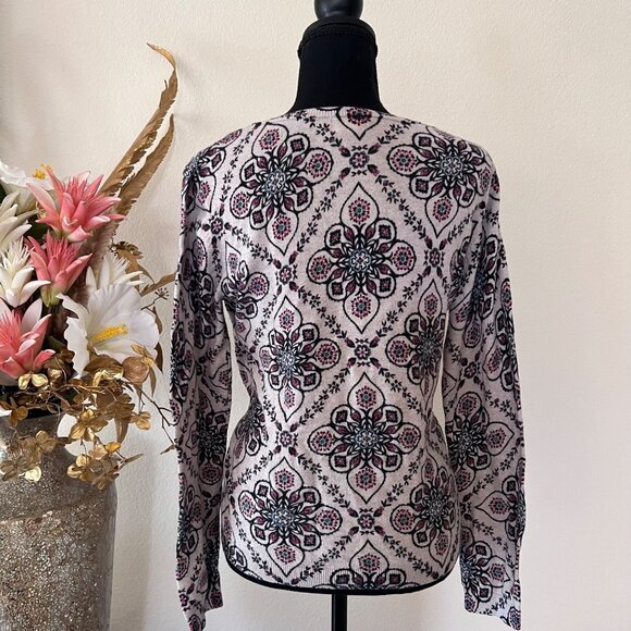 Floral Geometric Multicolor Long Sleeve Cozy Lounge Top 100% Cotton L - Picture 2 of 8